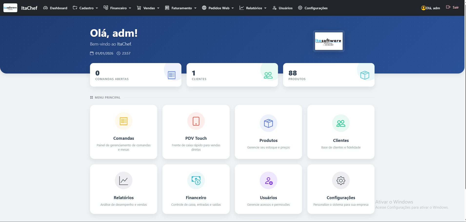 Dashboard do sistema ItaChef